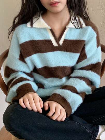 DAZY Tween-Mädchen Pullover mit Rollkragen und Streifen, Herbst Frühling