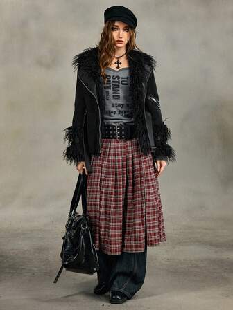 Grunge Punk Vintage karierter Rock mit hohem Schlitz