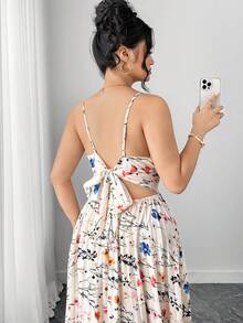 Elenzga Đầm maxi hai dây in hoa thanh lịch, thời trang dành cho nữ - Nhiều màu - Xem 3