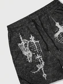 ROMWE MEN Street Life Men's Casual Printed Shorts - Black - View 3