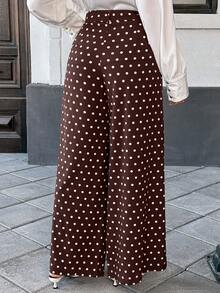 Pariaura 2025 Autumn/Winter New High-Waisted Slimming Women's Pants, Draping Digital Printed Wide Leg Loose Trousers. Beige Base With White Polka Dot Fabric, Soft And Skin-Friendly. Front Zipper Closure, Front Pleated Design, French Elegant And Versatile For Commuting. Women's Autumn/Winter New Wide Leg Pants, Women's Autumn/Winter New Trousers Wide Leg Pants Set Blouse And Pants Set Two Piece Set Women Pants Palazzo Pants Women Boho Pants - Coffee Brown - View 2