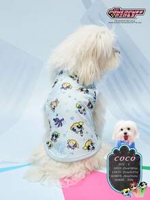 THE POWERPUFF GIRLS X PETSIN 1件可爱大眼女孩花朵情书印花休闲风宠物背心亲肤透气宠物衣服