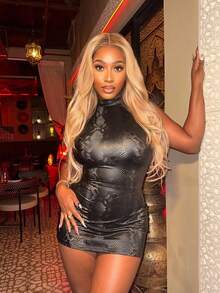 Mistrie 性感露背纯色修身无袖女式迷你连衣裙 - 黑色 - 查看 7