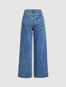 SHEIN MOD 女士休闲日常修身牛仔裤、宽松牛仔裤、牛仔风牛仔裤、圣帕特里克节牛仔裤、街头风牛仔裤、闪亮宽松牛仔裤、舞会裤、阔腿裤 - 深色水洗藍 - 查看 2