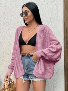 EURMUSE Women Cardigan With Bat Sleeve Loose Fit - Baby Pink - View 4