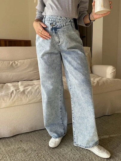 SHEIN 孕妇纯色休闲牛仔裤