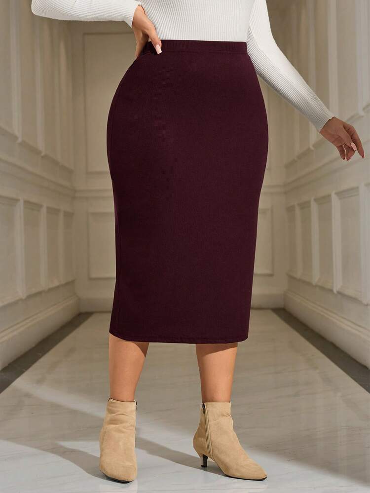 Plus Size Solid Color Minimalist Casual Skirt Burgundy Skirt Pencil Skirt For Women Elegant Skirt Valentine's Day Elegant Dress Women