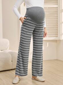 SHEIN Knitted Loose Casual Long Drawstring Maternity Sweatpants - Grey - View 4