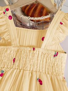 Genkimix Kids 一件复古休闲修身独特樱桃印花连体裤，适合夏季户外活动和上学穿着。 - 黃色 - 查看 7