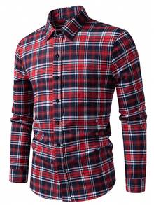 Manfinity Bizformal Men's Front Button Plaid Casual Everyday Long Sleeve Shirt Men Shirts Plaid Men Button Up Shirt Plaid Button Up Shirt Men Plaid Shirt - Multicolor - View 5