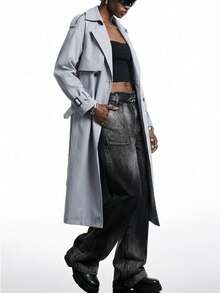 LYSMO Abrigo de trinchera con cuello de solapa, mangas raglán y cinturón para otoño/invierno