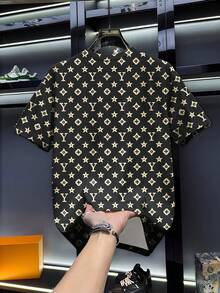 Manfinity Dauomo Men's Contrast Color Print Round Neck Short Sleeve T-Shirt - Black - View 2