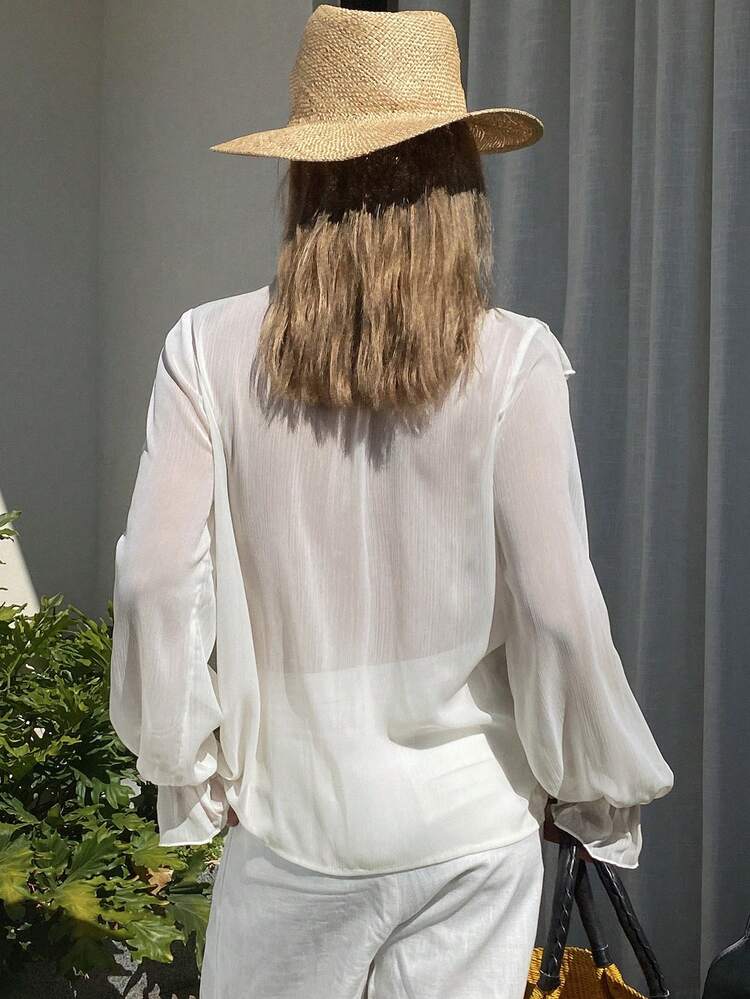 Ruffled Tie Front Casual Blouse For Women Spring