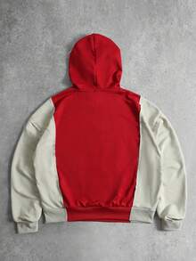 ROMWE MEN Men's Contrast Color Embroidered Hoodie, Loose Fit - Red - View 2