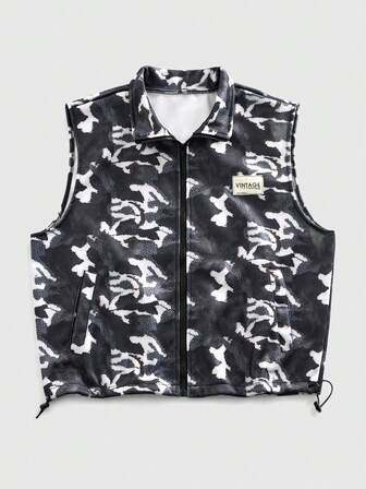 Gilet sans manches décontracté pour hommes avec imprimé camouflage et fermeture éclair, automne/hiver
