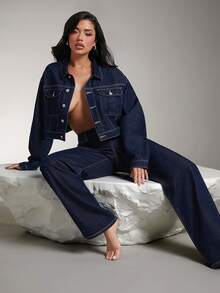 Denimoi 高级牛仔撞色缝线牛仔夹克 - 深色水洗藍 - 查看 5