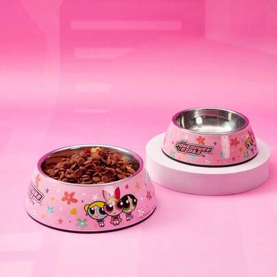 THE POWERPUFF GIRLS X PETSIN Đĩa đựng thức ăn cho thú cưng hai lớp kiểu dáng hiện đại, kết hợp thép không gỉ và melamine bóng, thiết kế chống trượt, dễ vệ sinh