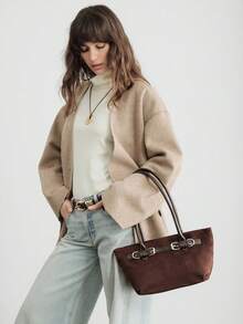SHECARRY Buckle Detail Casual Shoulder Bag For Women - dark brown - View 7