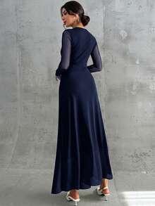 Firerie فستان ماكسي أنيق للنساء بأكمام طويلة وياقة مستديرة وخصر منتفخ، لون أصفر فاتح، مناسب للمناسبات الرسمية والعمل والعطلات والحفلات والأسلوب الكلاسيكي - أزرق بحري - مشاهدة 5