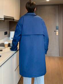 Manfinity Hypemode Chaqueta cortavientos casual de manga larga con botones delanteros y bolsillo, de unicolor y versátil para hombres - Azul - Ver 2