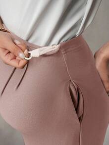 MaterniChic Maternity Solid Color High Waist Casual Comfortable Breathable Pants - Pink - View 5
