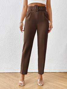 Aveloria Modichic High Waist Slant Pocket Belted Pants Workwear  - Coffee Brown - View 6