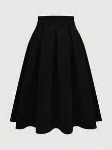 Franclia 女士休闲百褶 A 字形黑色半身裙，百搭春秋装 - 黑色 - 查看 2