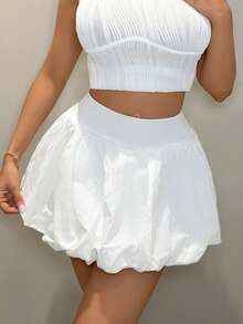 SHEIN SXY Women's Fashionable Sexy A-Line Bubble Shorts Skirt, Summer - White - View 5