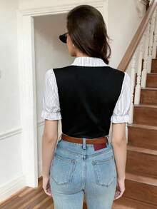 Elyressa Women's Casual Commuter Striped Patchwork 2 In 1 Top, Summer - Multicolor - View 2