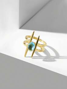 MOTF PREMIUM Anillo decorativo elegante con diseño geométrico curvo enchapado en oro de 18K - Azul - Ver 2