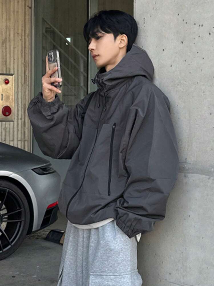 ダークグレー フード付き ジャンパー DAZY メンズ ダークグレー フード付きカーディガンジャケット、秋春