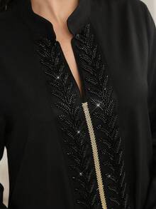 Al Najma 中东风格女士宽松时尚串珠刺绣长袍 - 黑色 - 查看 4