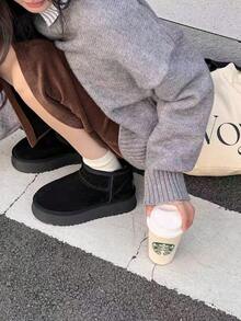 Botas de nieve retro de felpa para mujer 2025 otoño nuevos zapatos de algodón de moda de suela gruesa botas casuales versátiles - Negro - Ver 4