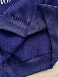 Manfinity Unisex 男士休闲拉链连帽衫，带丝网印花，宽松版型，春秋季，秋冬 - 寶藍色 - 查看 10