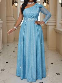 Fleurora Vestido elegante de fiesta con talla grande, bordado con hilos dorados y plateados, con flores 3D, vestido de invitada de boda rosa para mujeres, vestidos formales para mujeres, atuendos para conciertos para mujeres, vestidos de fiesta para mujeres, vestidos de invitada de boda para curvas, vestidos rosas para curvas, vestidos elegantes y clásicos