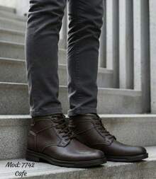 Botín hombre, piel genuina, botín militar, agujetas, calzado formal, estilo robusto, suela resistente, bota vestir hombre, botín piel, clásico masculino - Marrón - Ver 3