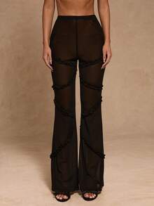 SHEIN Glamour 新款时尚女士针织面料，侧边略微缩水，黑色，优雅高贵，适合外出约会、返校、乡村音乐会、感恩节、街头风、新年等场合穿着。 - 黑色 - 查看 4