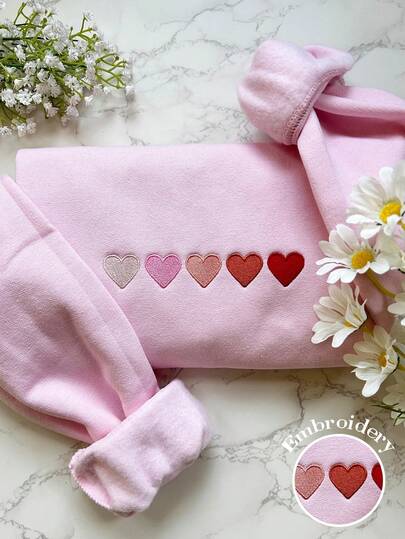 EMERY ROSE Sudadera de cuello redondo con bordado de corazón, de manga larga y hombros caídos, para mujer de talla grande, para otoño/invierno