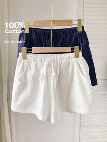 SHEIN EZwear 2件套加大码蓝白短裤，春夏新品 - 藍色 - 查看 4