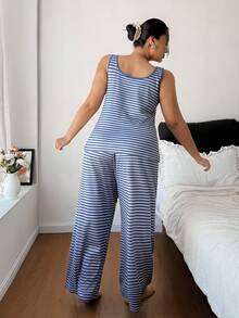 Dream Adore Set de pijamale sexy cu imprimeu de litere, dungi, mărime plus - Multicolor - Vizualizare 2