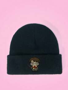 HARRY POTTER X SHEIN 1pc Knitted Beanie Hat With Cartoon Embroidery Pattern, Fashionable Street Riding Gift Choice - A - View 5