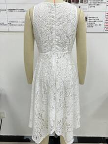 Chiquease White V-Neck Sleeveless Asymmetrical Lace Dress - White - View 2