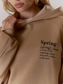 MUSERA 宽松版型“Spring”印花连帽衫，春夏可爱休闲度假风，适合毕业季、返校季、教师节等场合。 - 卡其色 - 查看 6