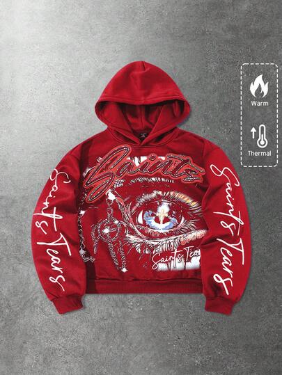 Street Life sweat-shirt à capuche pour hommes, style de rue décontracté, imprimé graphique populaire de l'œil américain sur un sweat court, automne/hiver