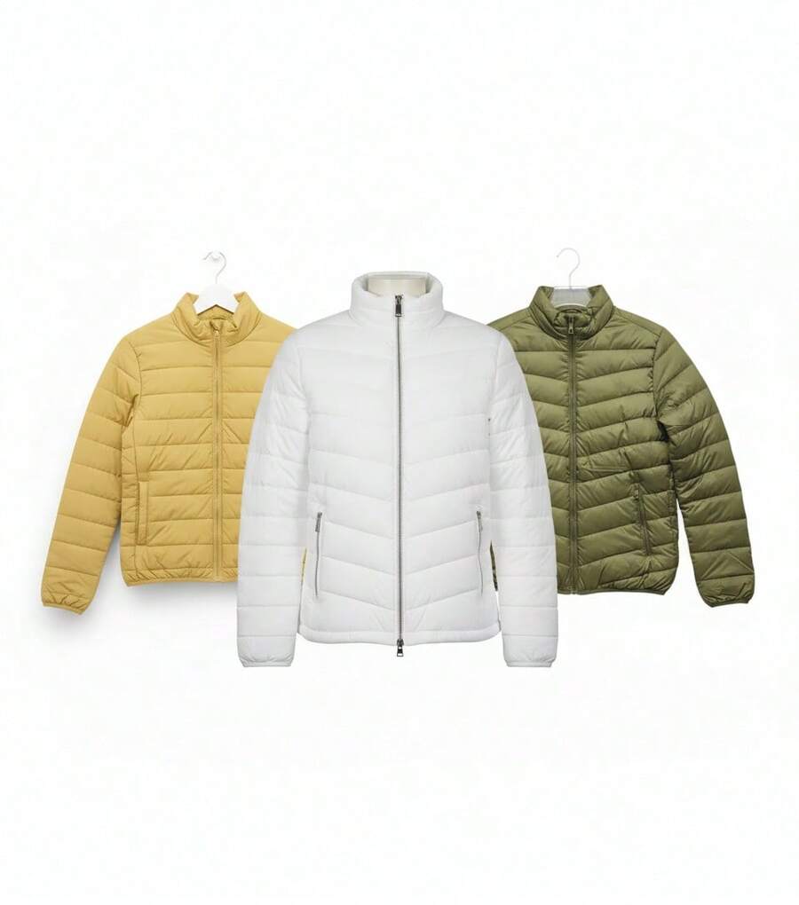 Chamarra Acolchada Ligera COLOR AMARILLO, CHAMARRA BLANCA y CHAMARRA VERDE 3PK para Hombre con Estilo Urbano, Diseño Moderno y Corte Casual, Abrigo de Moda para Clima Frío Ligero con Acabado Premium y Confort Diario - Amarillo - Ver 1