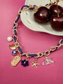 Glisma 1pc European & American Luxury Flower, Heart, Starfish, Evil Eye Pendant Handmade Necklace, Versatile For Daily Wear, Vacation, Gift - Multicolor - View 3