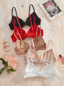 DesireSculpt 5pcs/Pack Women's Solid Color Ribbed Underwear, Basic Casual Bras - Multicolor - View 2