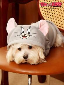 TOM & JERRY X PETSIN 1件大耳朵老鼠印花宠物连帽衫，灰色加厚保暖秋冬宠物服装 - 灰色 - 查看 4