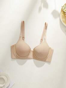 1pc Women's Solid Color Simple Everyday Push-Up Underwire Bra - Apricot - View 6