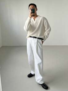 DAZY 男士纯色米色高领针织毛衣，春秋季 - 米色 - 查看 6